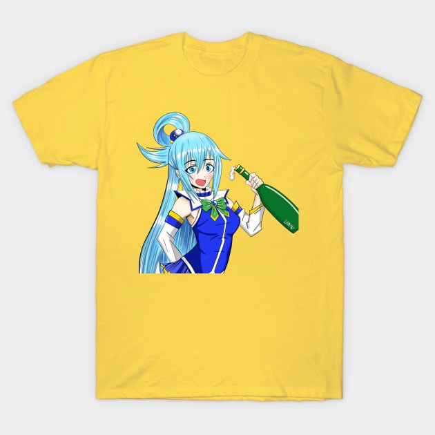 Aqua the dumb goddess in konosuba anime girl T-Shirt by jorge_lebeau